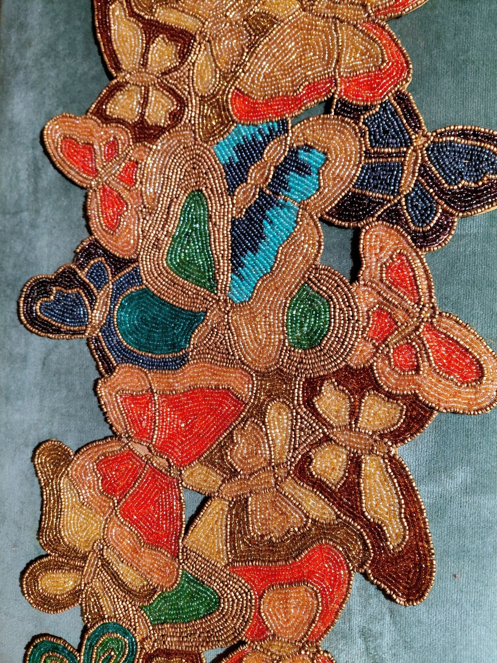 VINTAGE HAND BEADED BUTTERFLY TABLE RUNNER  MULTI COLOR 35" L X 13"W